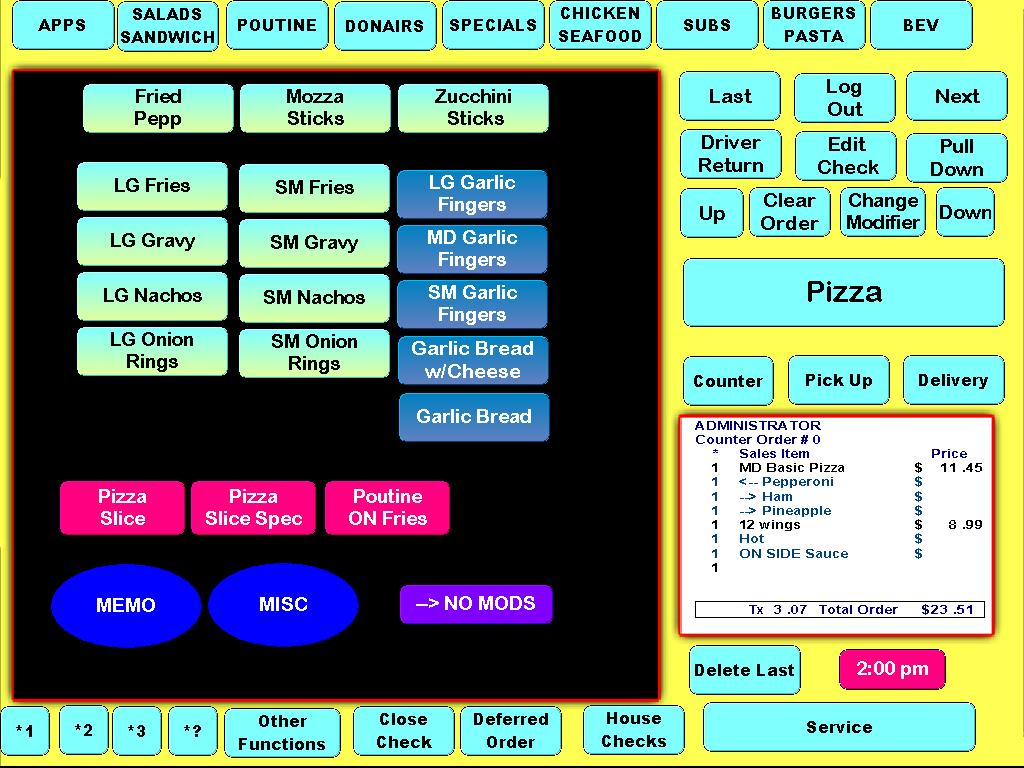 Restaurant Point of Sale Screen view