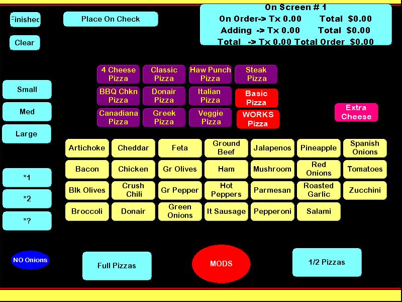 Restaurant Pizza Point of Sale Screen view